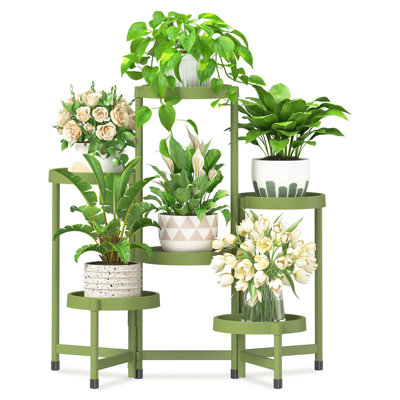 Folding Plant Stand Indoor Outdoor With Plastic Tray, Tiered Corner Flower Holder Shelf, Metal Orchid Display Rack, 6 Tier, () by Latitude Run