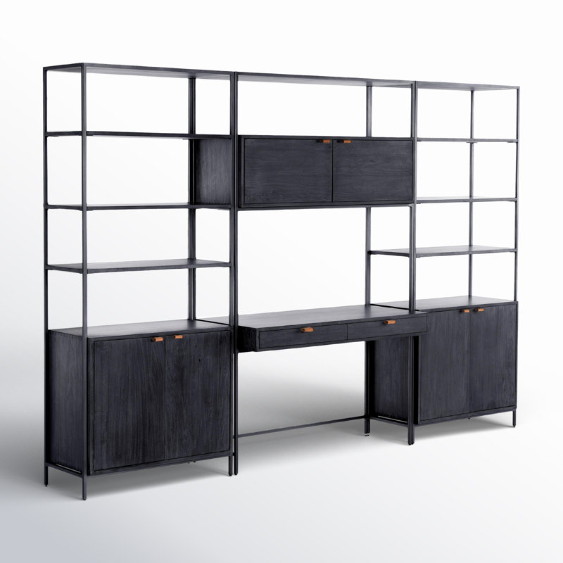 Loki 3 Piece Solid Wood Writing Desk Office Set, Black