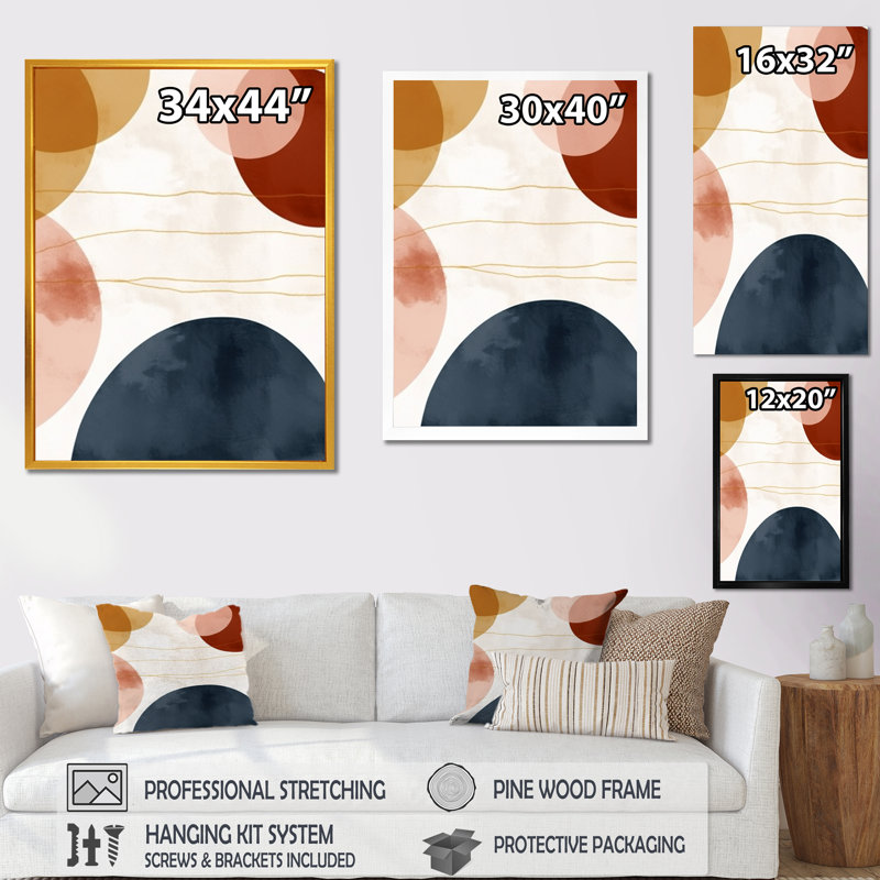 Motif bohème beige minimaliste 6, H 32 po x l 24 po x P 1 po, Cadre flottant noir