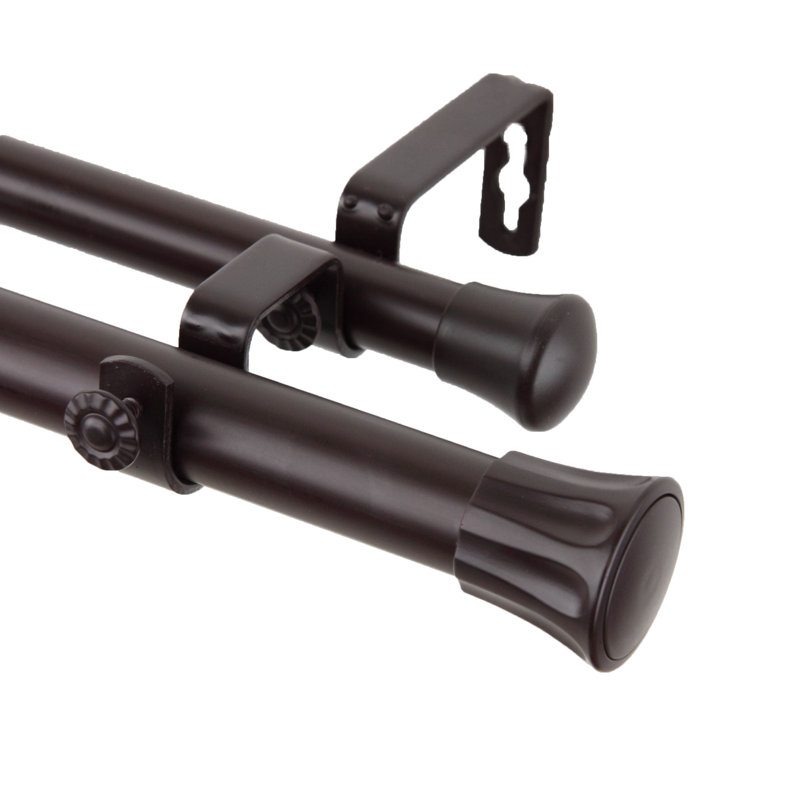 Tringle à rideaux double réglable 1 po Blimi, Acajou, 28" - 48"