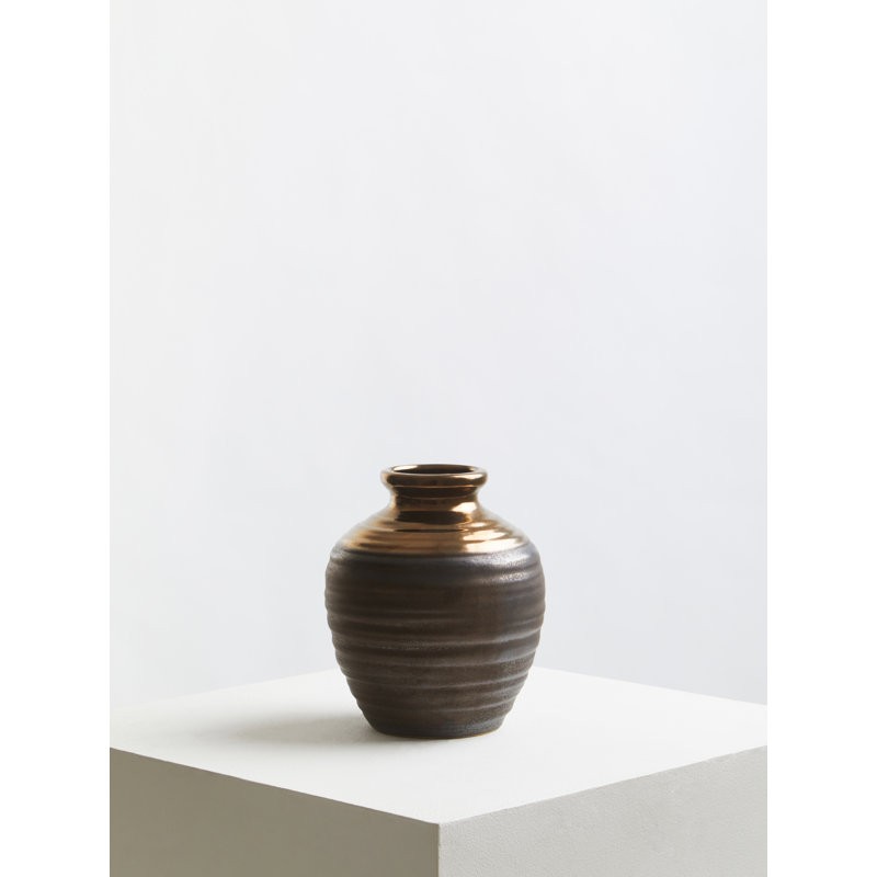 Szeto Ceramic Table Vase, Copper, 20cm H x 17cm W x 17cm D