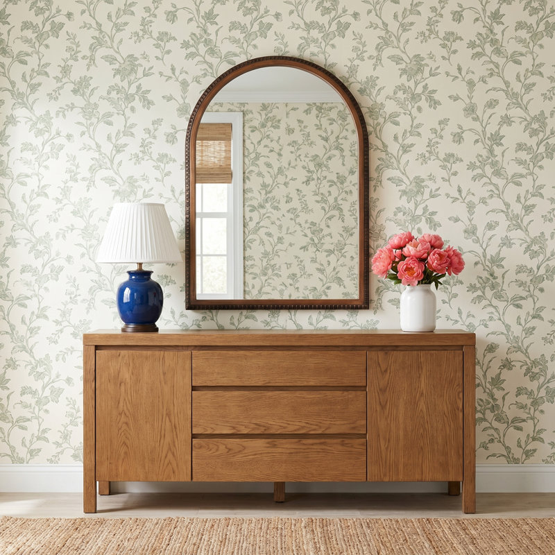 Chaston Beaded Arch Wall Mirror for Use as Bathroom Vanity Mirror, Bronze