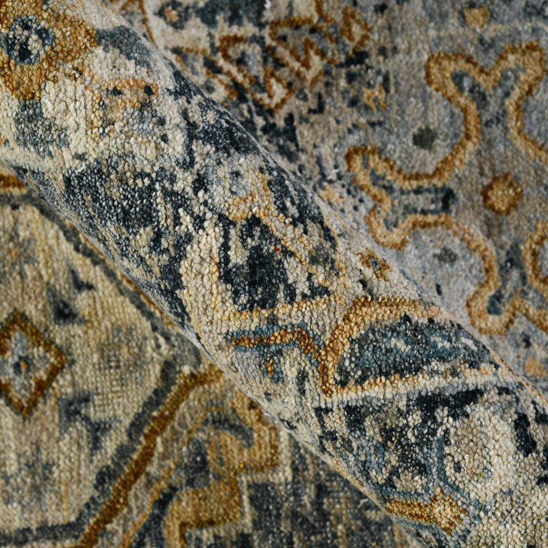 Oriental Handmade Hand-Knotted Area Rug in Blue/Gray, Rectangle 8' x 10'