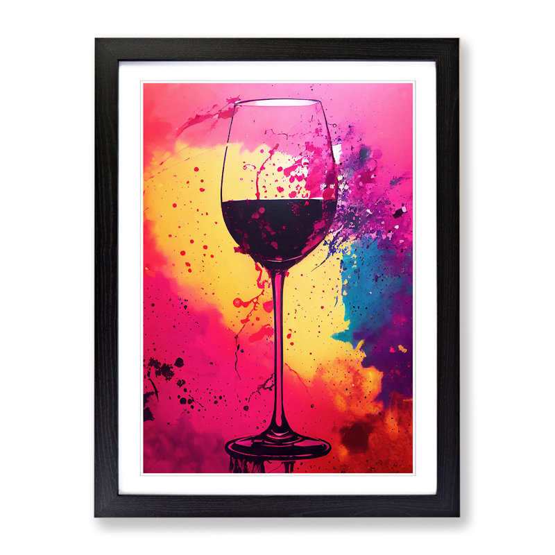 Wine Splatter Style - Single Picture Frame Painting, 64cm H x 46cm W x 2cm D, Black
