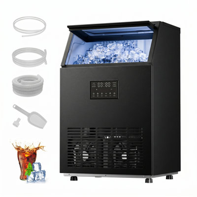 IUDommy 120 LBS/Day Freestanding & Built-In Ice Maker, 18.9" Black Stainless Steel Ice Maker with Self-Cleaning & Dual Water Inlet for Home Kitchen Bar