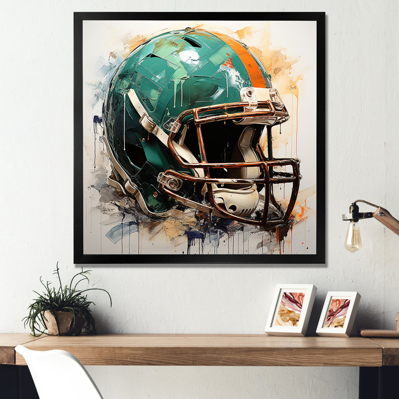 Casque de football rétro vert - art mural de football sportif, Toile tendue, H 30 po x l 30 po x P 1,5 po