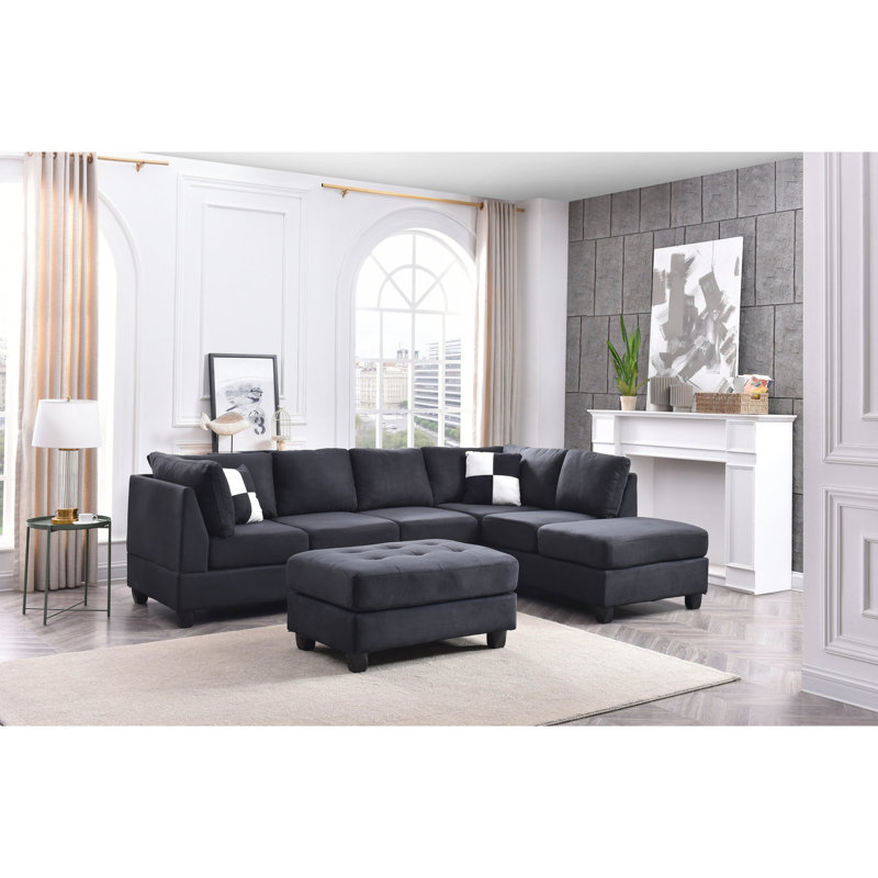 Canapé modulaire noir avec mousse et dossier amovible pour plus de commodité - G635b