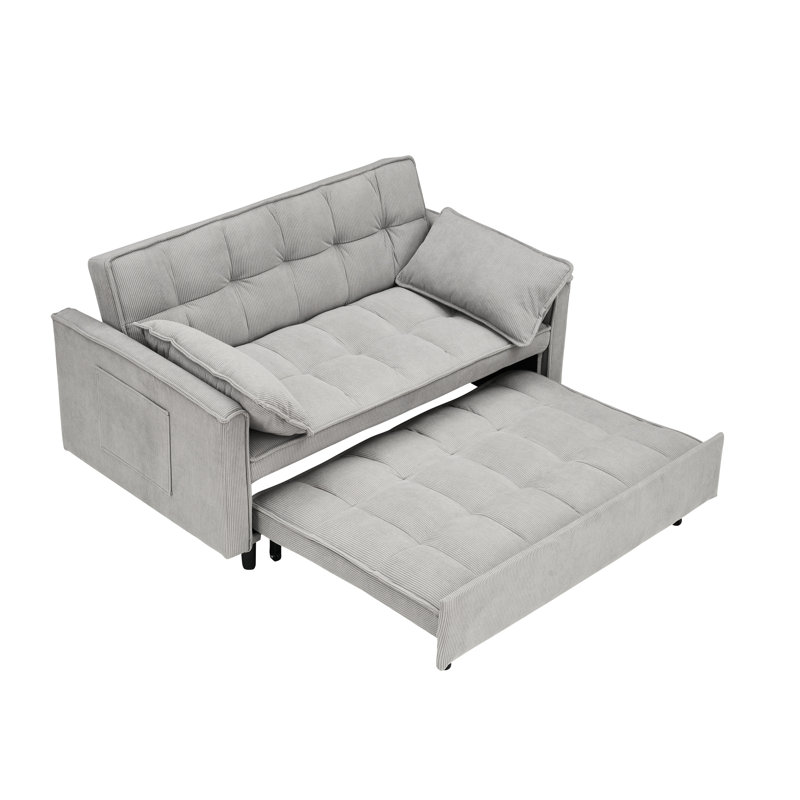 54.53-Inch Grey Bed, Corduroy Fabric, Adds Texture To Your Living Room Two Casual Bed In Grey, 54.53-Inch, Versatile And Stylish For