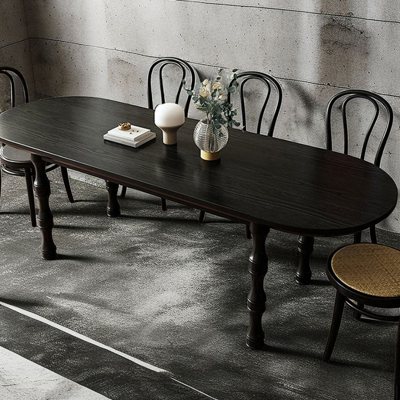 Black Oval Solid Wood Dining Table, 29.53"H x 31.5"L x 70.87"W