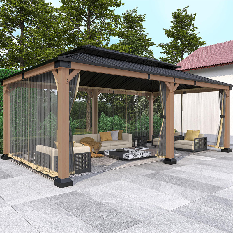 Beverly Hills 20-ft x 12-ft Cedar Wood and Black Steel Patio Gazebo