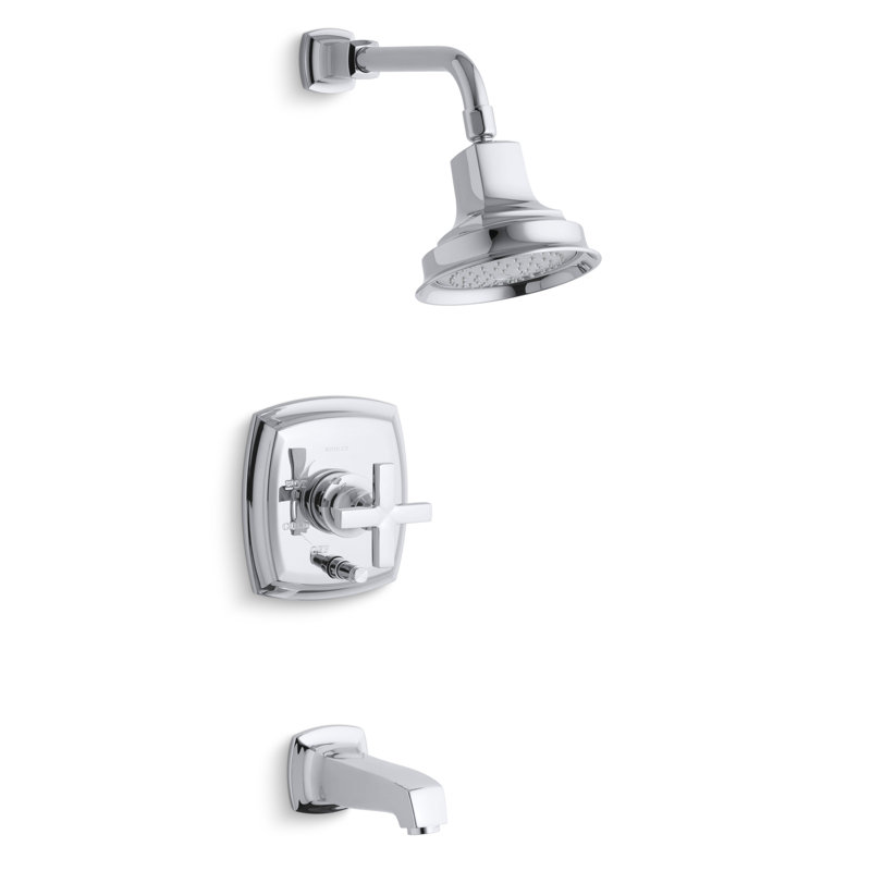 Garniture de robinet de baignoire et de douche à pression équilibrée avec inverseur à bouton-poussoir Margaux Rite-Temp, valve non incluse
