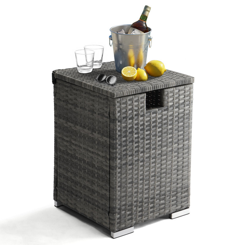 Rattan Side Table – Pe Rattan+iron Frame Gas Bottle Storage Table,assemble For Living Room/bedroom/office/home Decor Essential