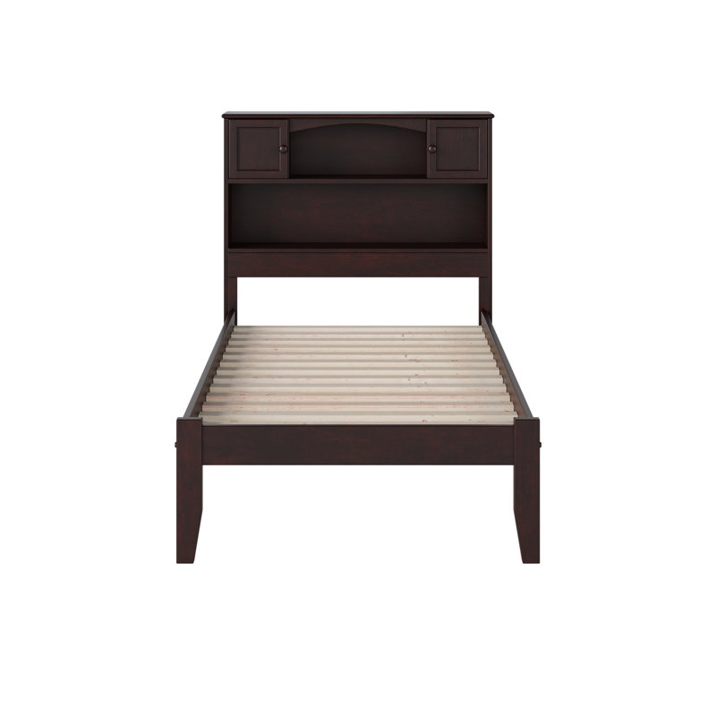 Lampley Solid Wood Platform Bed with Bookcase, Espresso, Twin