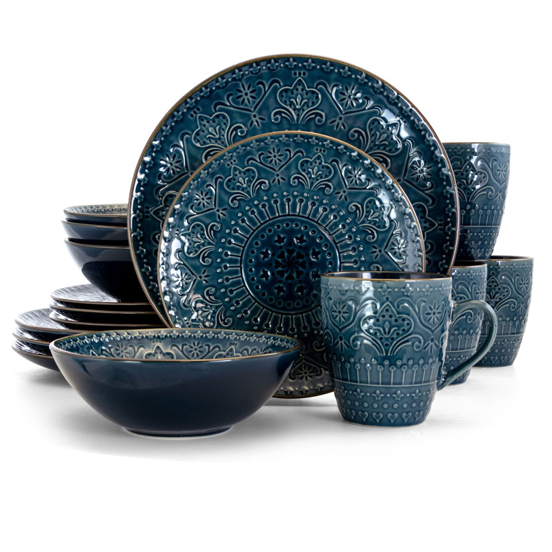 Golston Stoneware Dinnerware Set 16 Piece - Service for 4, Blue