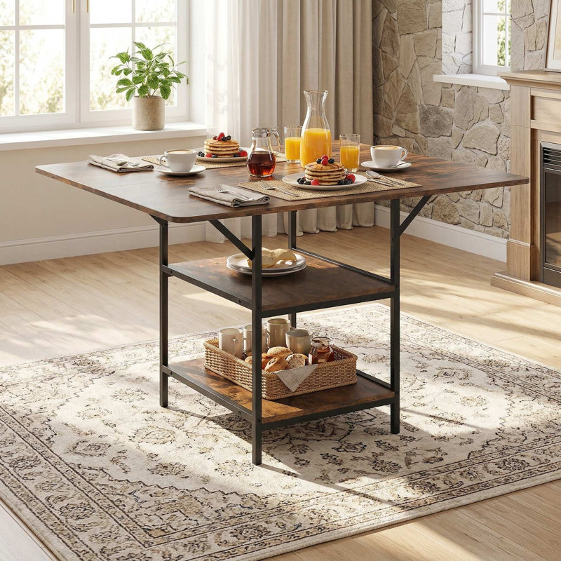 Table de salle à manger rectangulaire de 47 pouces pouvant accueillir 4 à 6 personnes, pieds de support robustes en métal thermolaqué résistant à la rouille avec 2 tablettes de rangement ouvertes pour les serviettes de table