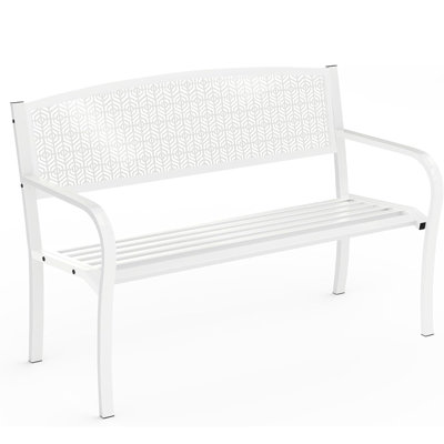 50 in. Outdoor Metal Garden Bench with Curved Backrest Decorative Pattern Weather-Resistant Steel Patio Bench for Yard Porch Deck or Backyard