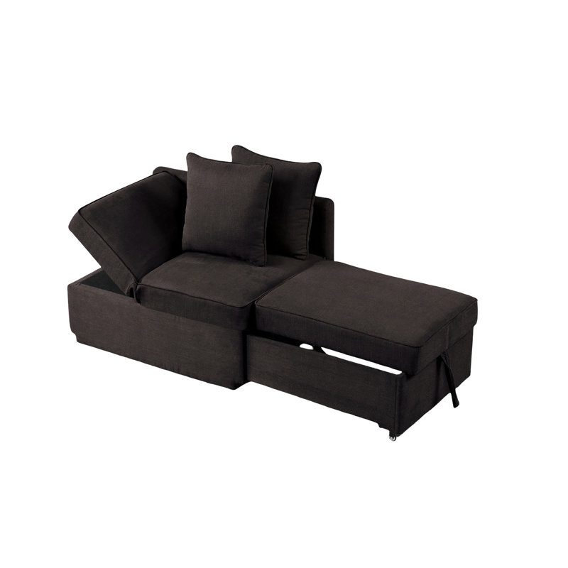 Chaise convertible contemporaine en métal, tissu gris avec rangement et réglable, oreillers fournis, Gris