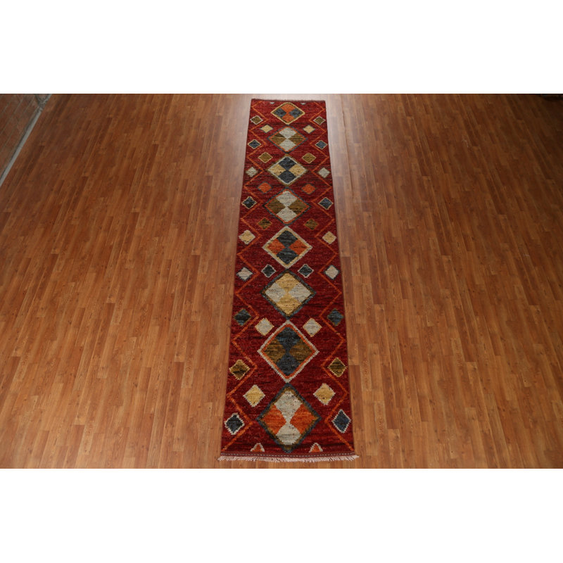 Tapis de couloir géométrique marocain noué à la main 3 x 13