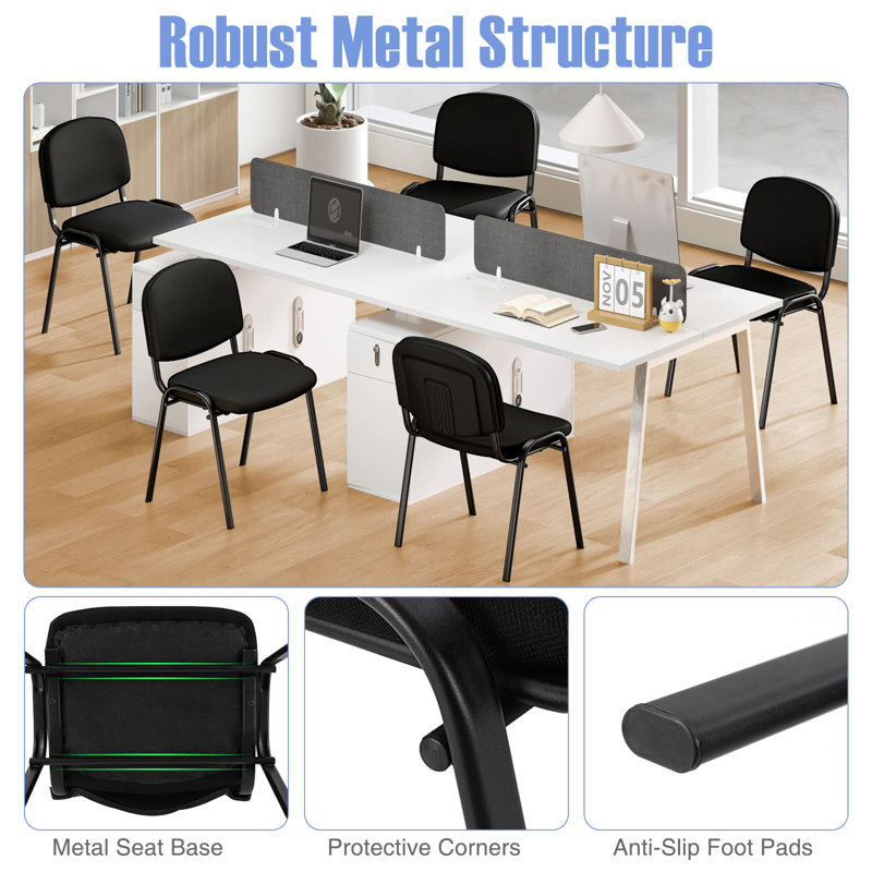 Set Of 5 Waiting Room Chairs Stackable Reception Guest Chairs-Black