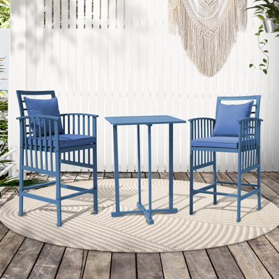 Ensemble de patio 3 pièces à hauteur de bar avec cadre en fer robuste - Table et tabourets d'extérieur pour le patio, la piscine et la cour