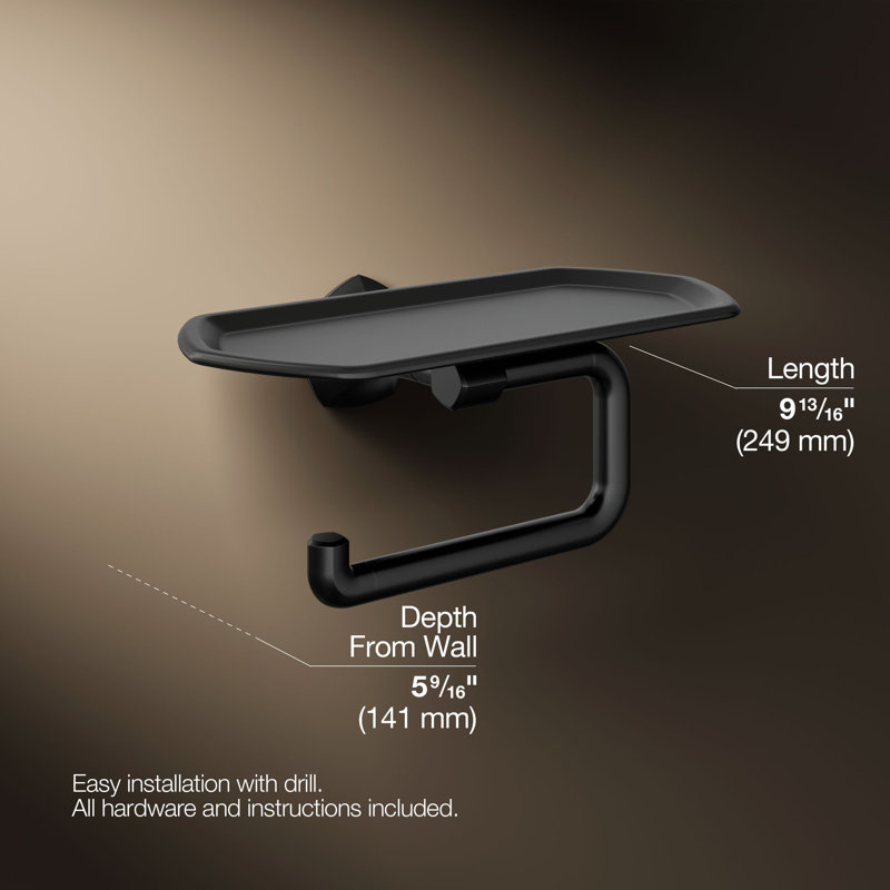 Occasion Toilet Paper Holder With Tray, Matte Black