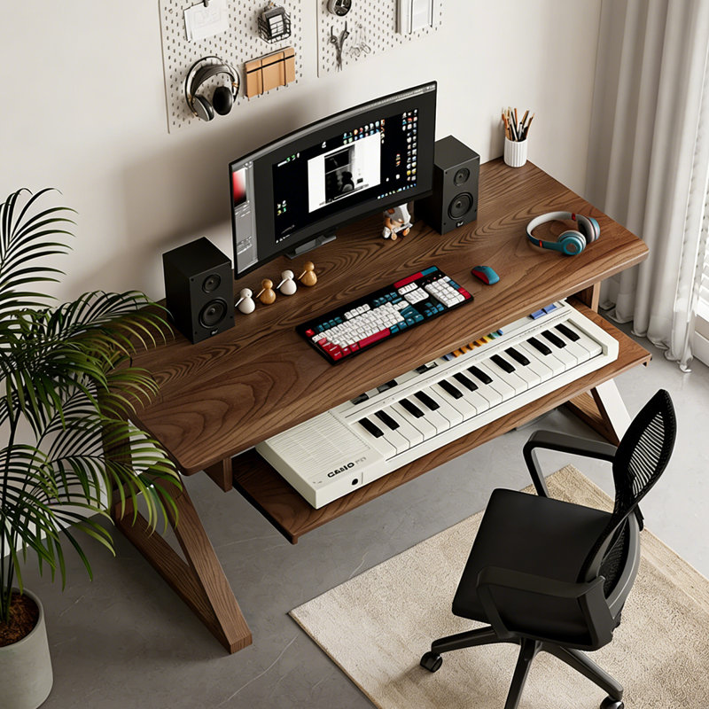 Walnut Rectangular Solid Wood with desk, 29.53"H×70.87"L×27.56"W