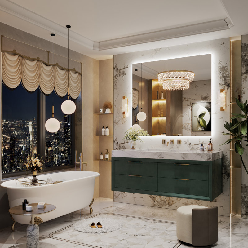Miroir de salle de bain à DEL rétroéclairé sans cadre certifié Lunara UL, 40 po x 36 po
