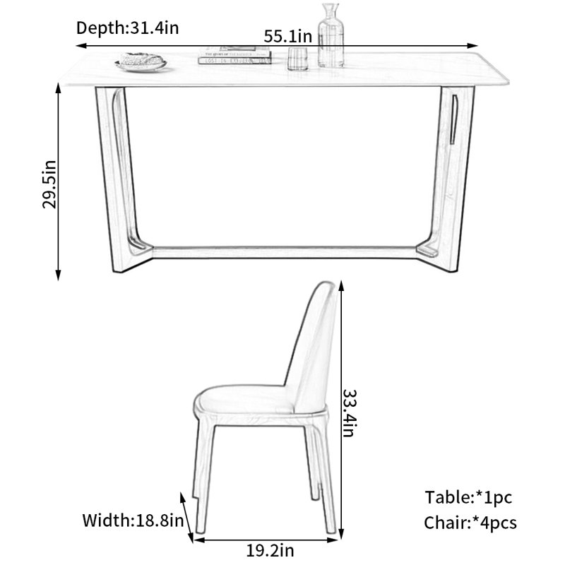 Ensemble de chaises de salle à manger Modern, H 29,5 po x L 55,1 po x l 31,4 po