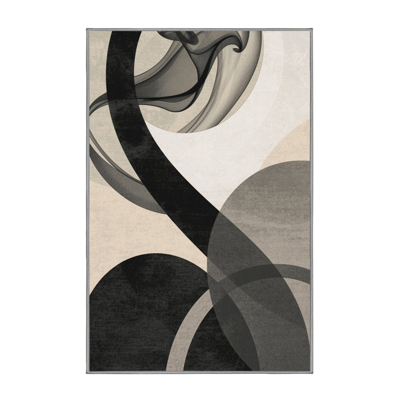 Tapis moelleux et moelleux à motif arc moderne et moelleux en brun - reliure grise, 7 x 9