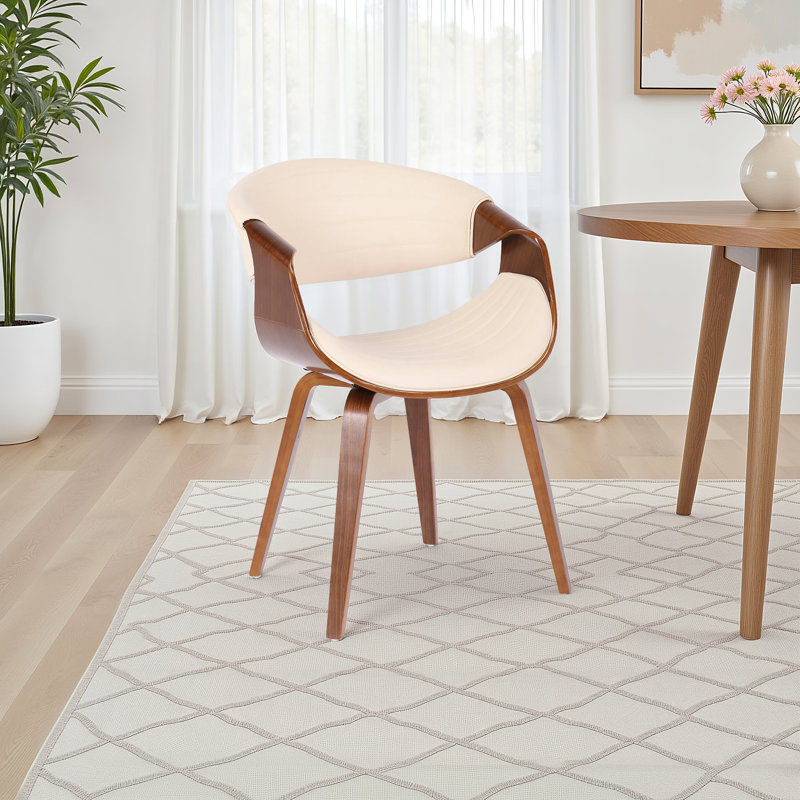 Chaise avec accoudoirs rembourrée Arabelle, Noyer, Similicuir crème