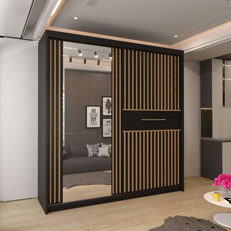 2 Door Laminate Wardrobe, Matte Black, 217cm H x 150cm W x 62cm D