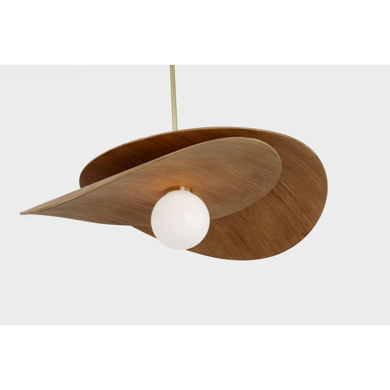 Mahalo 32" Tiered Pendant, Hand-Rubbed Antique Brass;Natural Oak