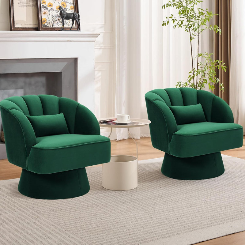 Upholstered Swivel Lounge Chair, Green
