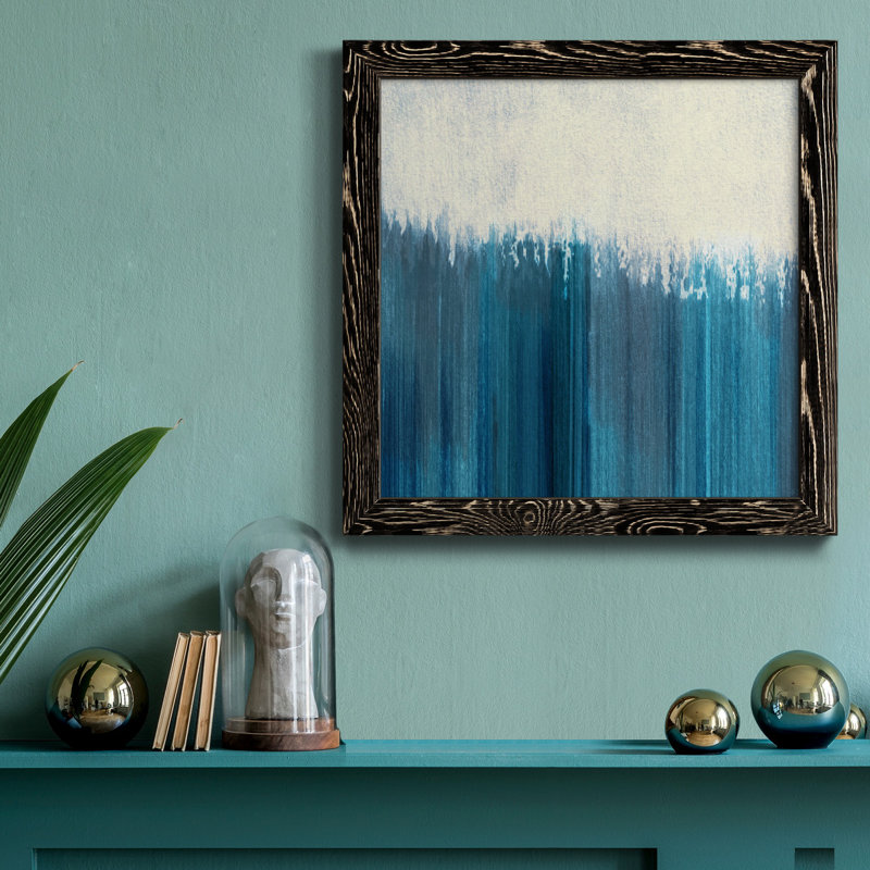 «Fading to Blue», peinture sur toile encadrée, H 26,5 po x l 26,5 po x P 1,5 po, Toile avec cadre noir