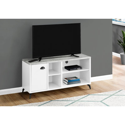 Console de télévision 48 po, divertissement dans le salon avec rangement, stratifié gris blanc, métal noir, chambre à coucher et support multimédia de style contemporain 48 po et armoire en métal de style industriel