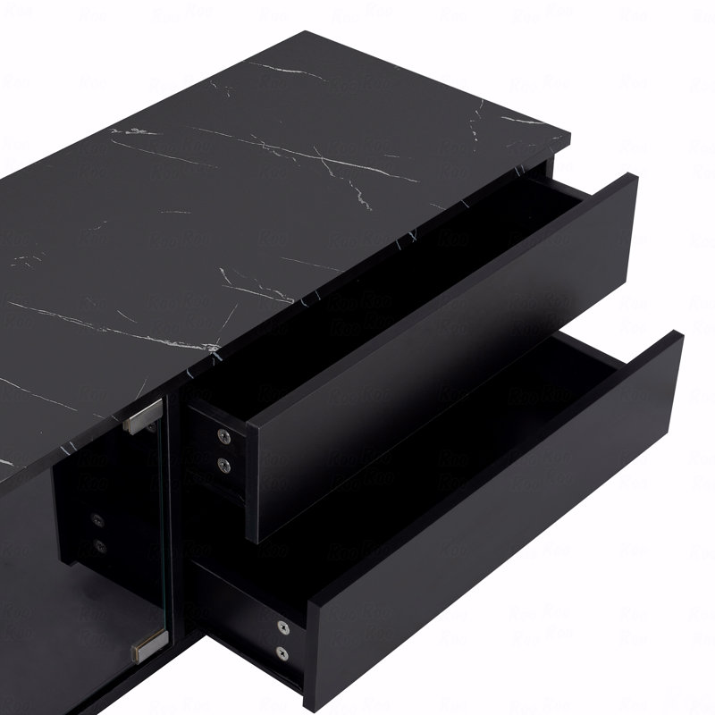 Meuble télé moderne à DEL pour téléviseur de 105 po ou moins avec portes en verre trempé, Black