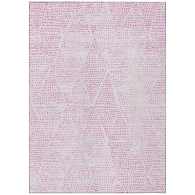 9' X 12' Pink And Ivory Geometric Washable Indoor Outdoor Area Rug