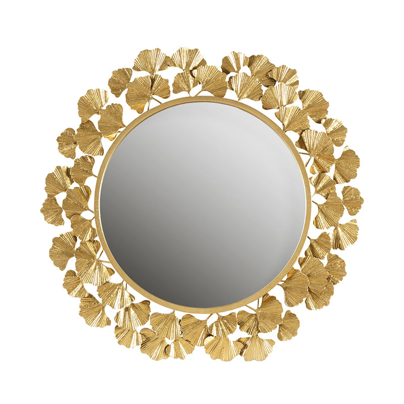 Miroir mural rond de 30,5 po de feuille d'or, cadre en fer avec trou de serrure pour accrocher dans le salon, miroir sur luminaire, décoration