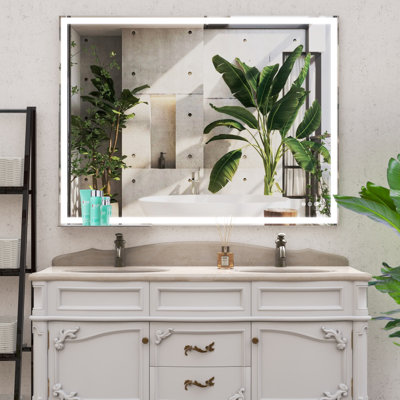 48X36 Inch Led Bathroom Mirror - Wall Mounted, Energy Fog Touch Button, Adjustable Brightness , Waterproof Structure Style Vanity Control, Lights Modern,