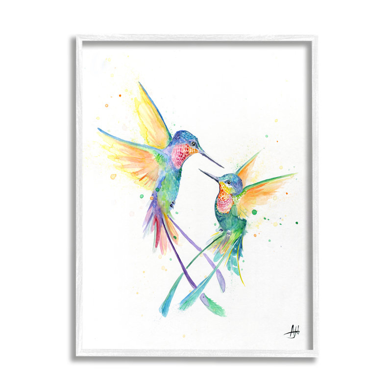 «Rainbow Birds Flying Duo» par Marc Allante - cadre flottant, impression sur bois, H 20 po x l 16 po x P 1,5 po