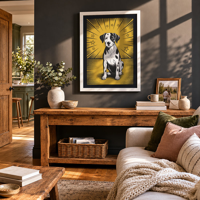 Radiant Dog Pop Art - Framed Print, A2 - 59.4 x 42.0 cm, White