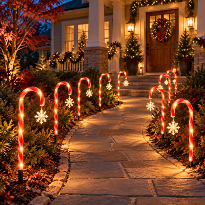 10-Pack Solar Candy Cane Pathway Lights with Snowflake Toppers, Warm White