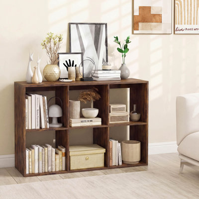 6-Cube Bookshelf, Modern Cubby Bookcase with Back Guardrail & Anti-tipping Kits Brown