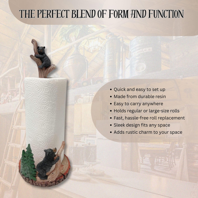 Resin Rustic Paper Towel Holder Bear on Tree Branch Design