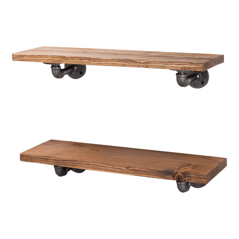 Ternes 2 Piece Pine Industrial Pipe Shelves, Autumn Brown