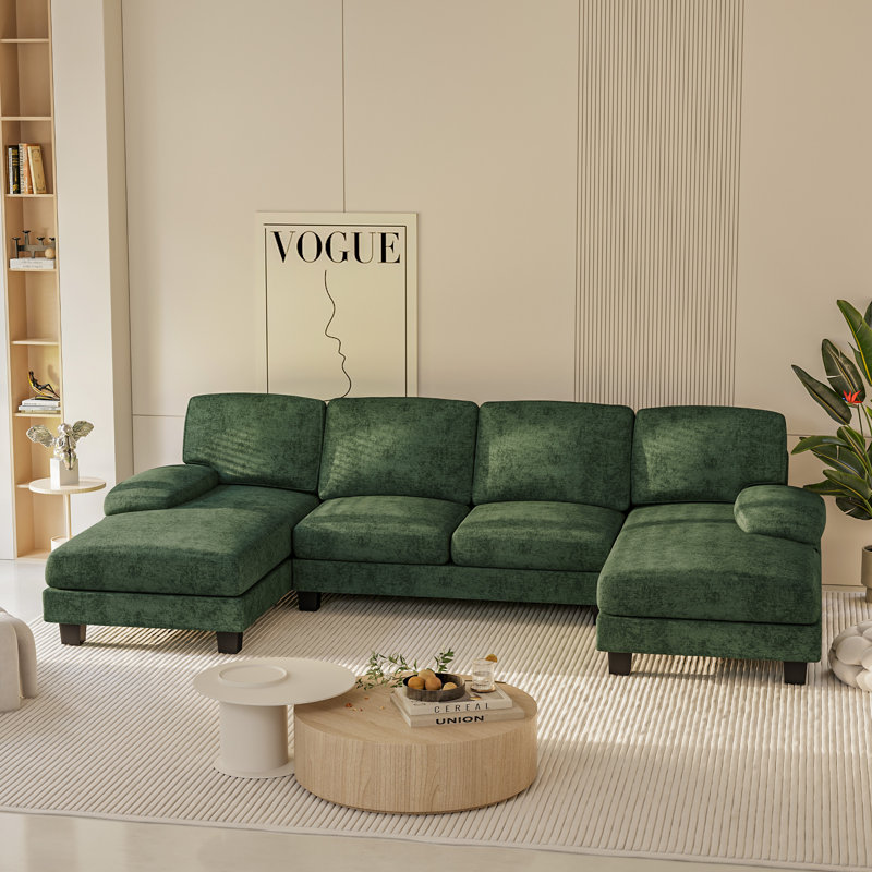 Canapé modulaire en forme de U à 6 places avec canapé double 105 po, Chenille verte