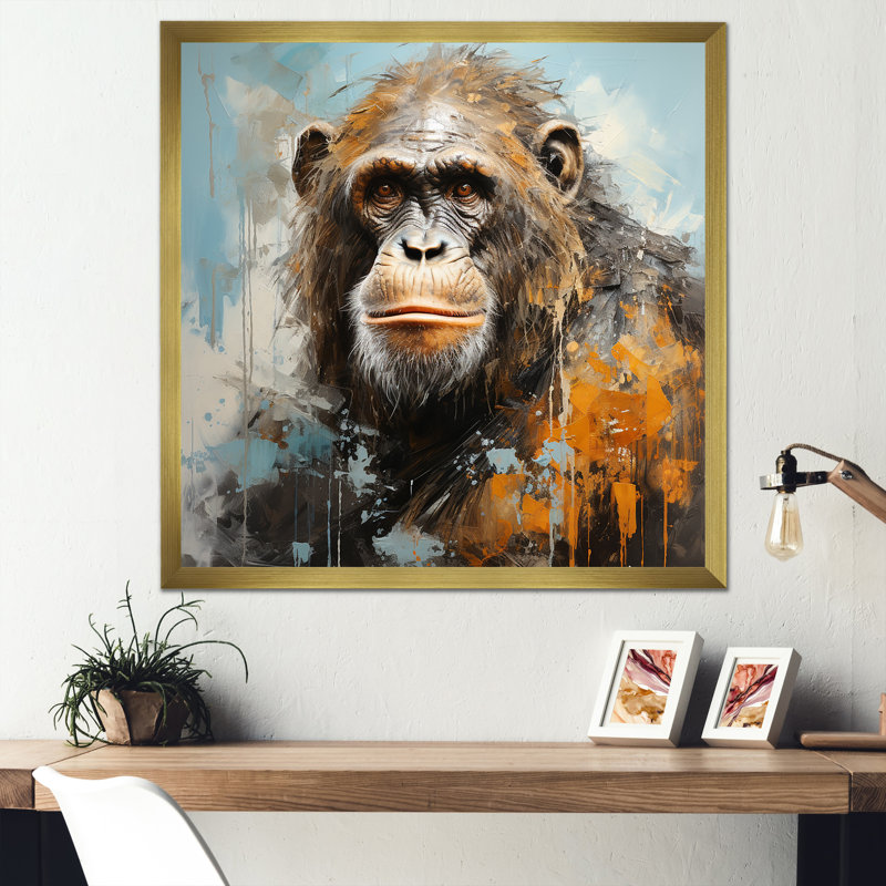 Orang-outan orang-outan, H 36 po x l 36 po x P 1,5 po, Cadre doré simple