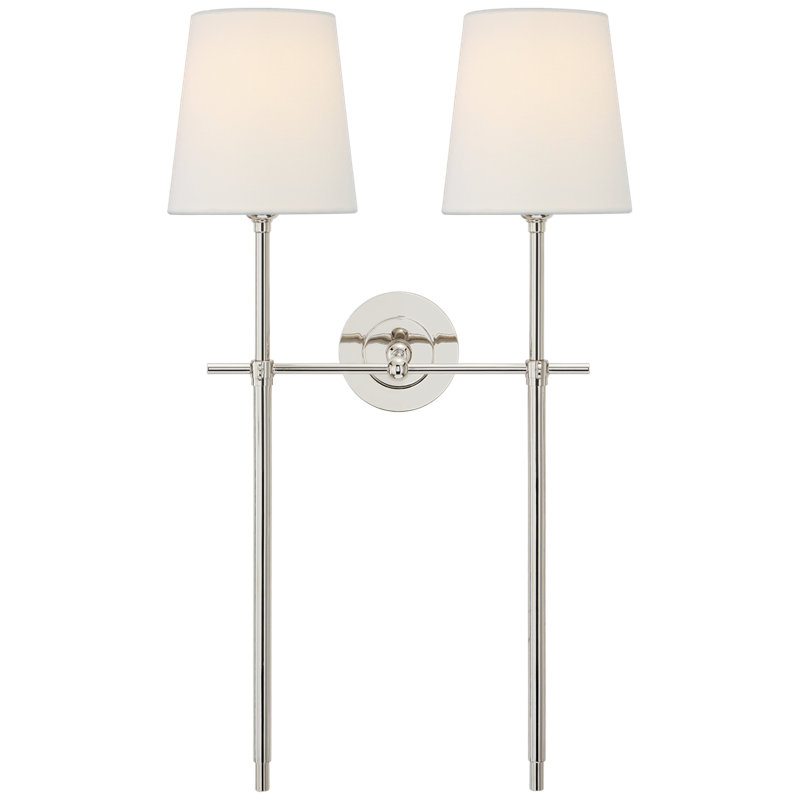 Thomas O'Brien Bryant Large Double Tail Sconce, Polished Nickel, Fabric