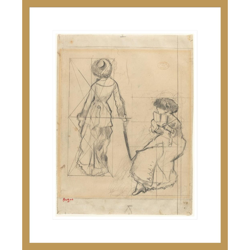 Étude pour Mary Cassatt au Louvre: The Etruscan Gallery "[recto]" par Edgar Degas - Impression Giclée encadrée