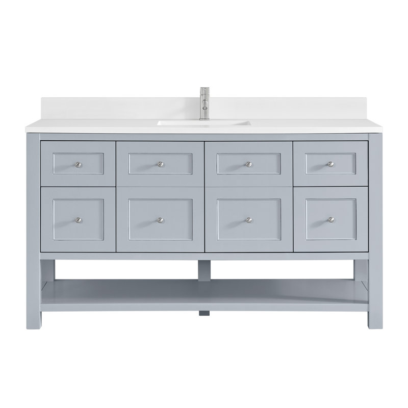 Breckenridge 60'' W Single Vanity, Single Hole, Serenity Blue, White Zeus Silestone
